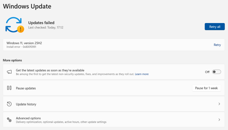 Update failed