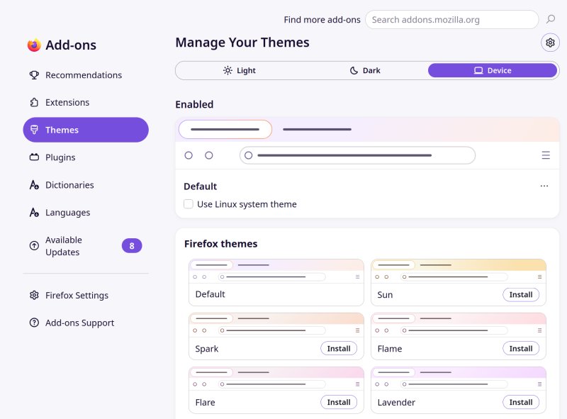 Themes, options