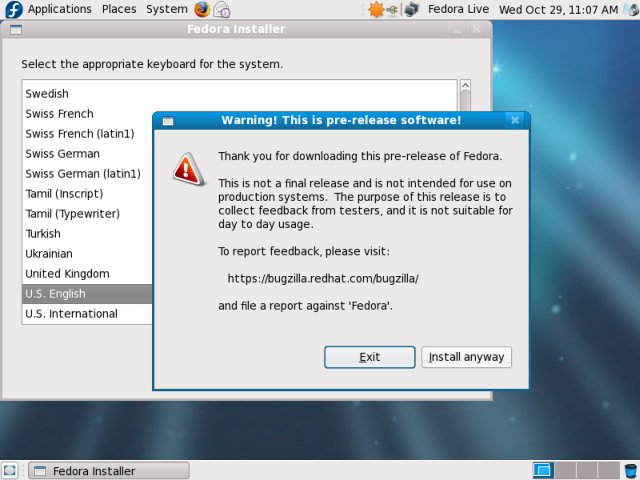 Fedora beta warning