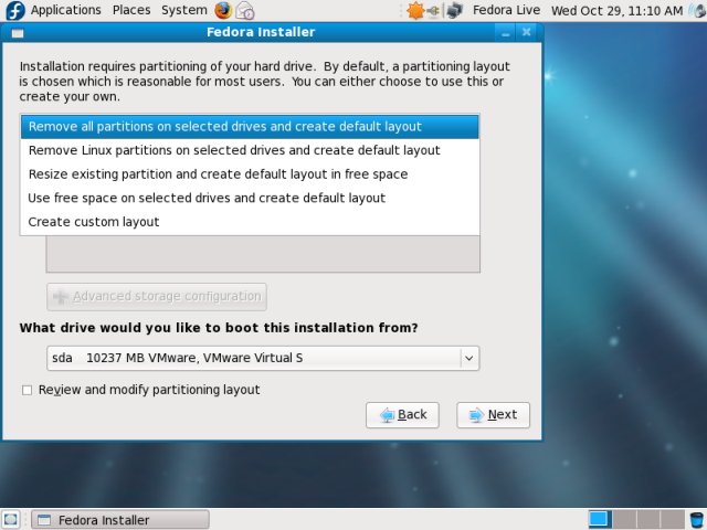 Fedora partitioning options