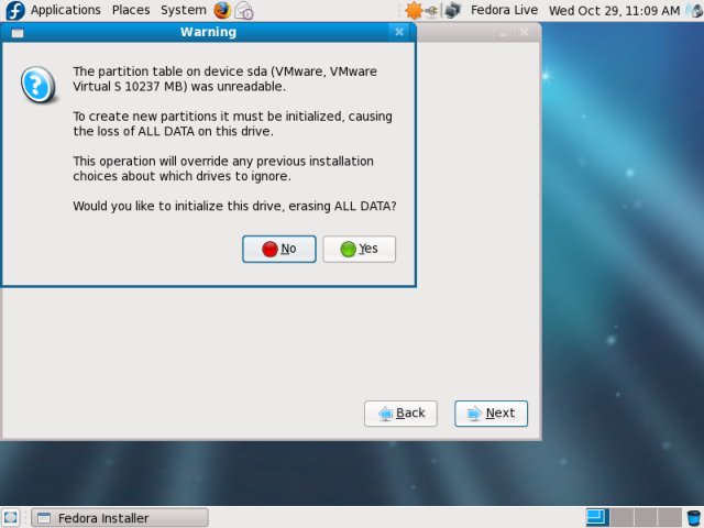Fedora partitioning warning