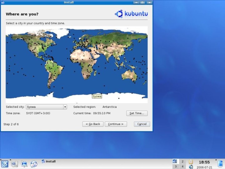 Kubuntu country and time zone options