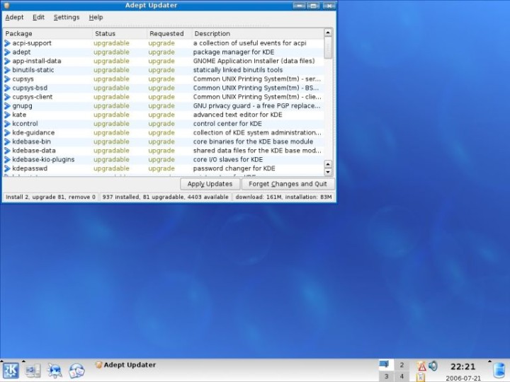 Kubuntu updater list of packages