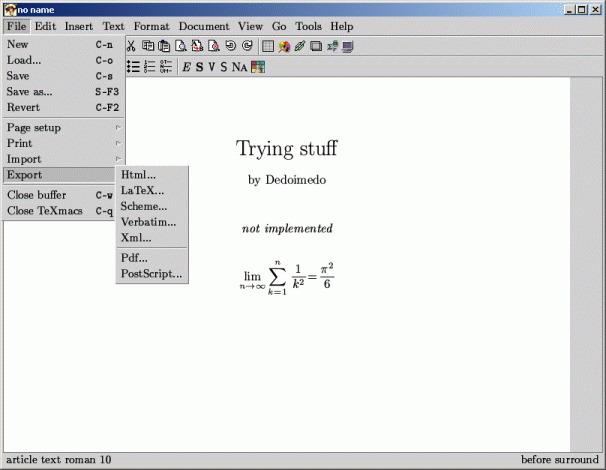 Exporting a file in WinTeXmacs