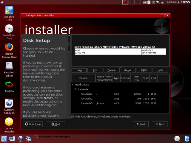 Sabayon partitions ready