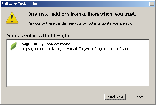 Firefox add-on install prompt