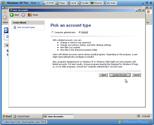 Select the account type