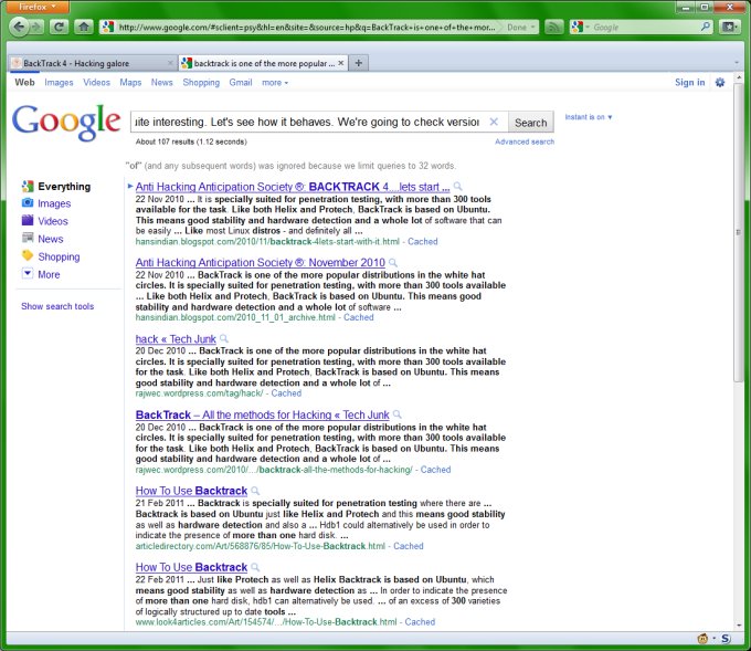 Backtrack on Google