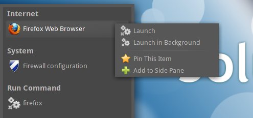 Menu, right-click options