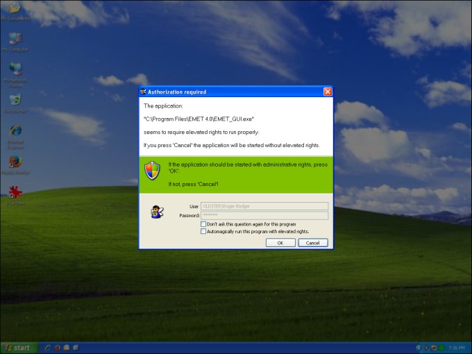 Privilege elevation, EMET through SuRun